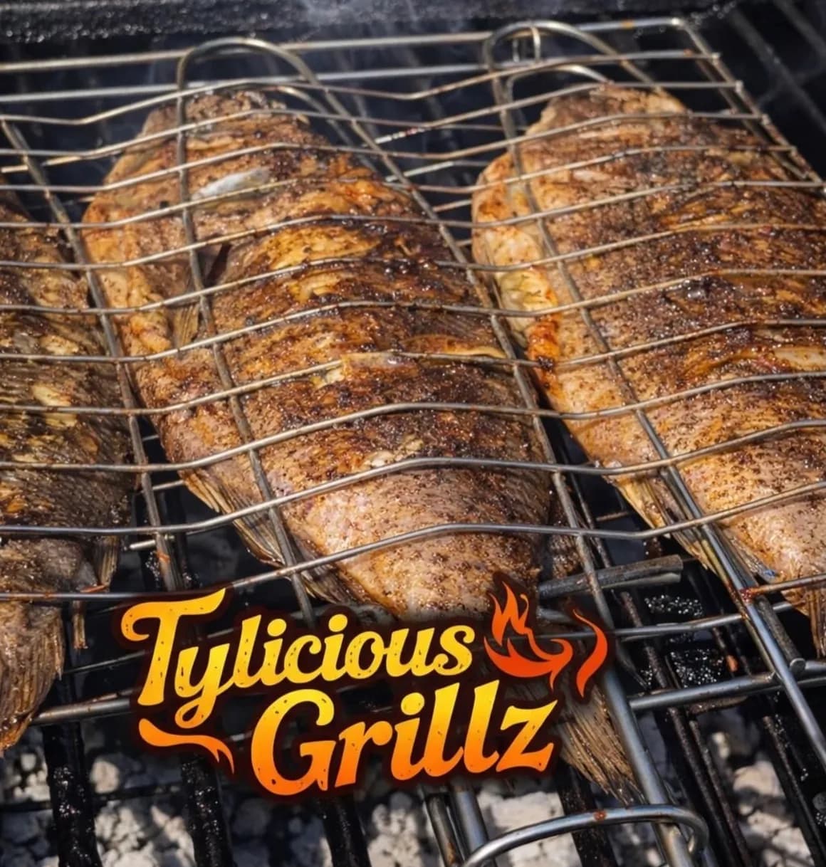Whole fish in wire grilling basket